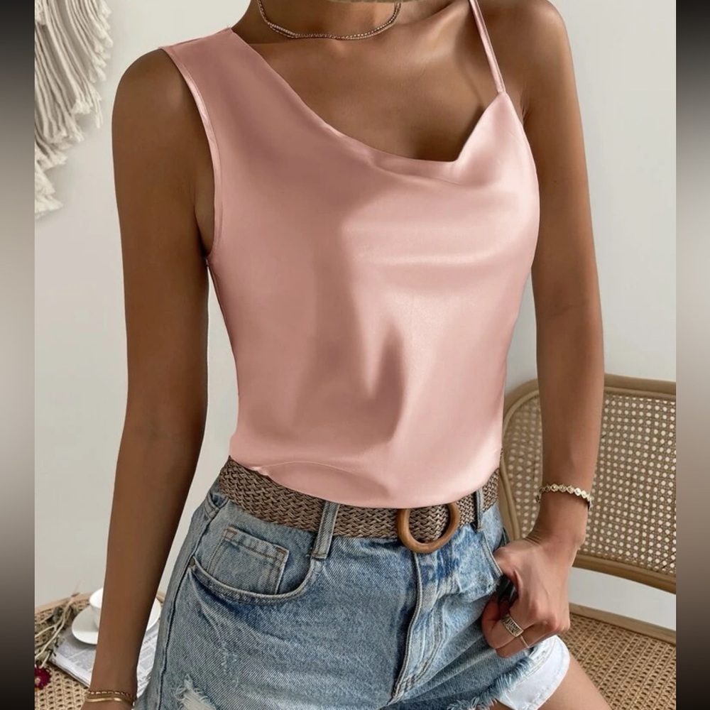 Pink Satin Asymmetrical Tank